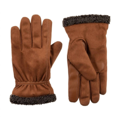 Isotoner mens recycled microsuede and berber glove in cognac