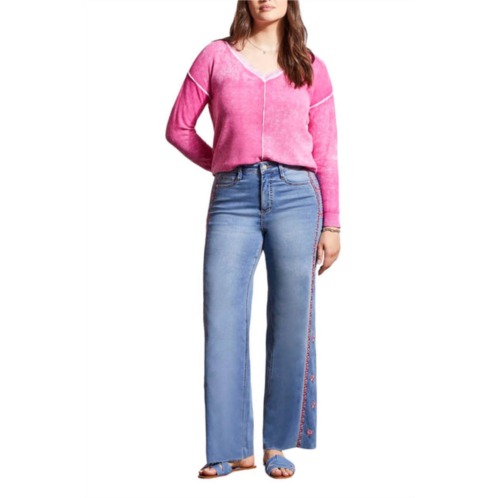 TRIBAL brooke hugging side embroidered jeans in blue lotus