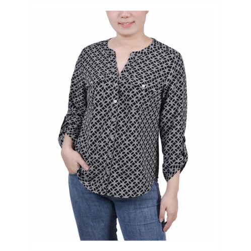 NY Collection petites womens button-front long sleeve blouse