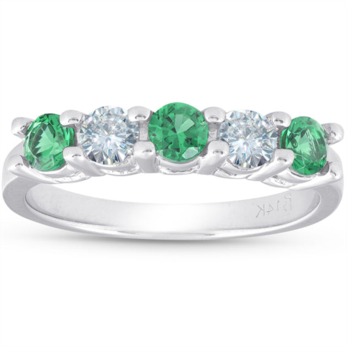 Pompeii3 3/4ct emerald & diamond 5-stone wedding ring 14k white gold