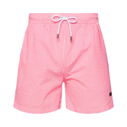 Hugo Boss mens velvetfish pink striped seersucker swim trunks, large