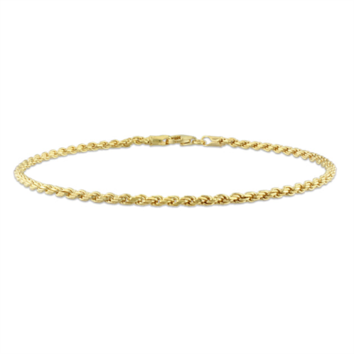 Mimi & Max 2.2mm rope chain anklet in yellow plated sterling silver, 9 in