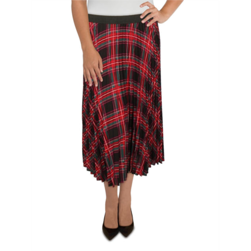 CeCe womens pleated plaid a-line skirt