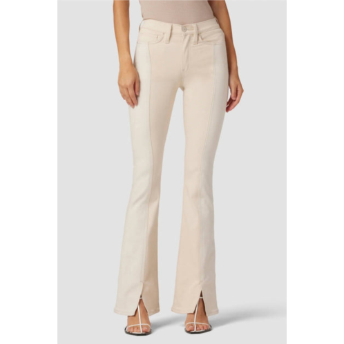 Hudson barbara high-rise bootcut slit hem jean in ecru colorblock