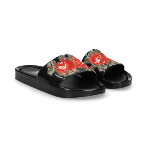 Melissa womens flower beach slide in black onyx