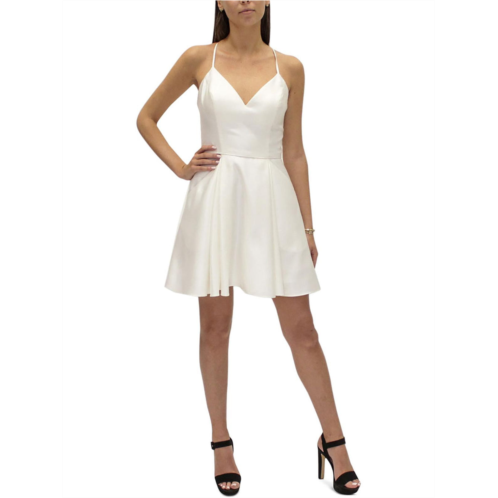 Blondie Nites juniors womens satin lace-up fit & flare dress