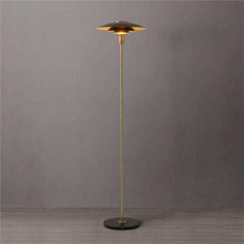 Nova of California rancho mirage floor lamp - matte black & gold-leaf shade, weathered brass, black marble base, dimmer