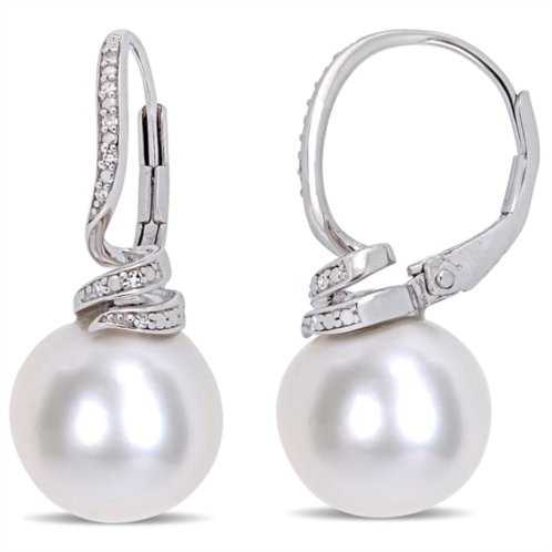 Mimi & Max 11-12mm cultured freshwater pearl and diamond accent swirl leverback earrings in sterling silver