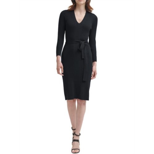 DKNY womens belted midi sweaterdress