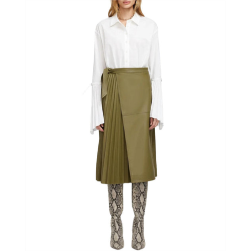 JONATHAN SIMKHAI mar pleated midi skirt in olive green