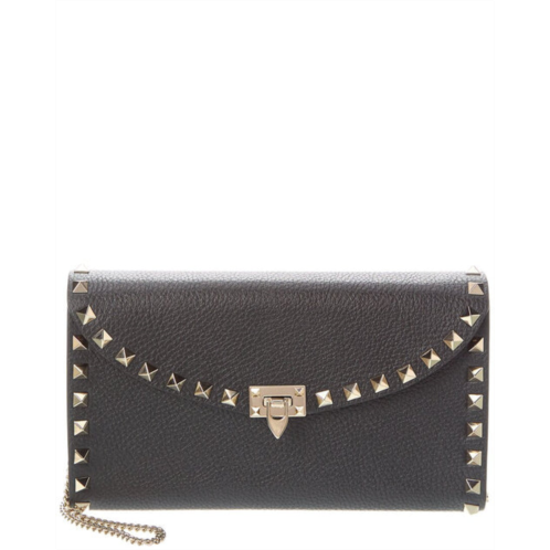 Valentino rockstud grainy leather wallet on chain