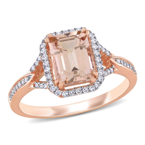 Mimi & Max 1 3/5ct tgw octagon shape morganite and 1/5ct tw diamond halo ring in 14k rose gold