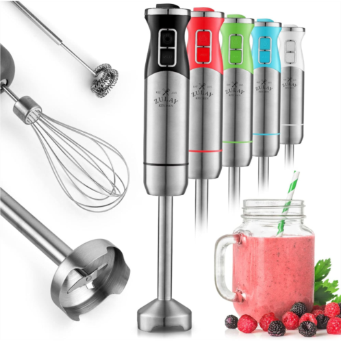 Zulay Kitchen heavy duty stick blender immersion with stainless steel whisk and milk frother attachments