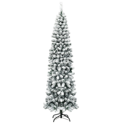 Hivvago 7.5 feet unlit hinged snow flocked artificial pencil christmas tree with 641 tips