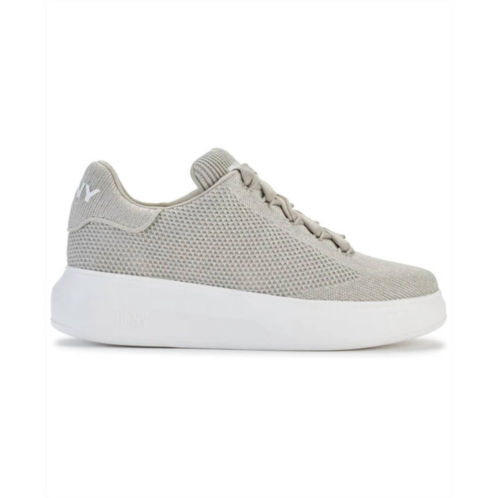 DKNY womens jewel knit lace up sneaker in stone grey/silver