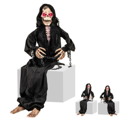 Hivvago 5 feet animated halloween sitting reaper with voice greetings