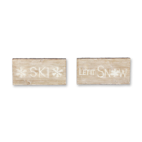 HouzBling let it snow and ski plaque (set of 2) 15.75l x 7.75h mdf