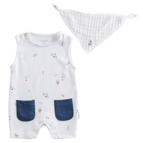 Andy Wawa white sailor bear sleeveless romper & bib