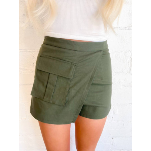 Idem Ditto ride the wave asymmetrical shorts in olive