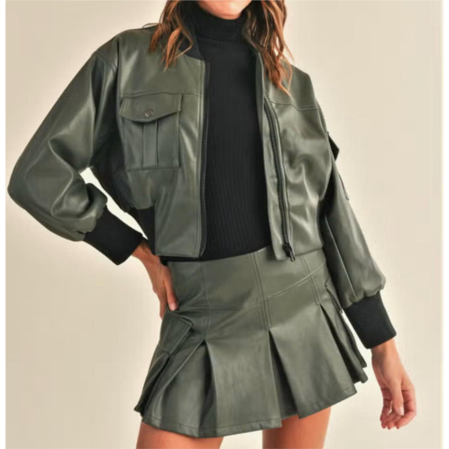 RESET by Jane leather bomber jacket in olive