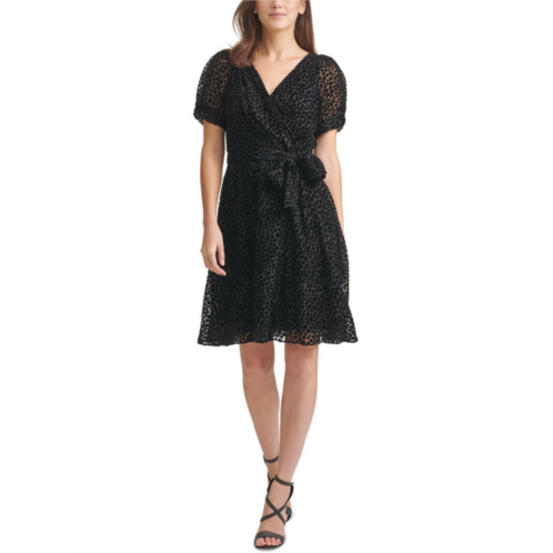 DKNY womens velvet dot knee wrap dress