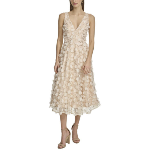 Eliza J 3d floating flowers mesh midi dress