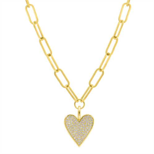 Adornia 14k gold plated adjustable chunky paperclip link pave heart necklace