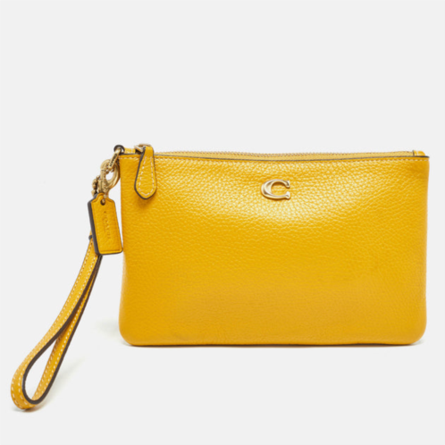 Coach yellow leather wristlet zip pouch