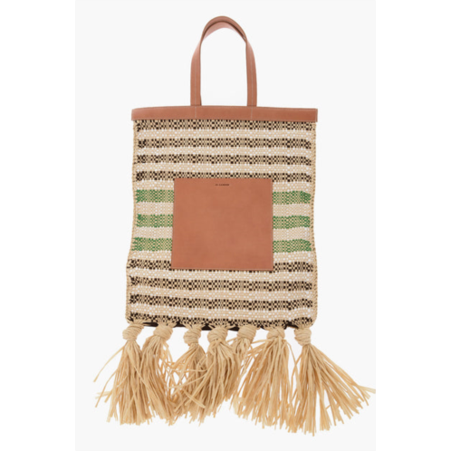 Jil Sander raffia tote bag with leather details