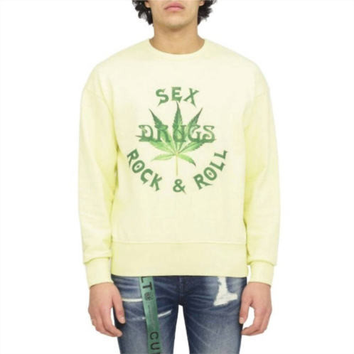 CULT OF INDIVIDUALITY mens novelty fleece crew neck sweatshirt in lemon