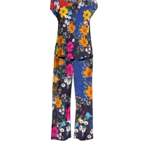 Johnny Was archimal cap sleeve crop set pajama in blue multi