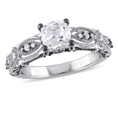 Mimi & Max 1 5/8ct tgw created white sapphire and diamond vintage filigree engagement ring in 10k white gold