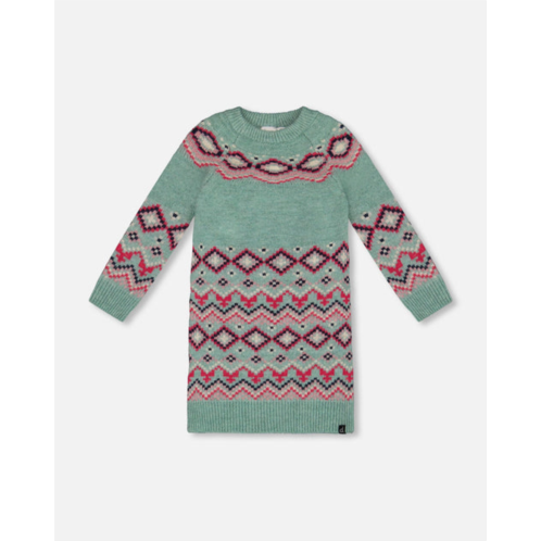 Deux par Deux norwegian jacquard knit dress mint