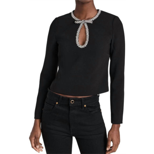 Self-portrait crepe diamante top in black