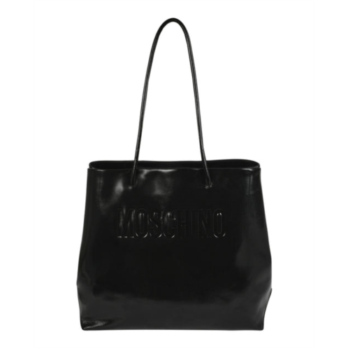 Moschino logo embossed coated leather tote bag