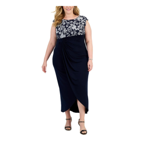 Connected Apparel plus womens faux wrap long evening dress