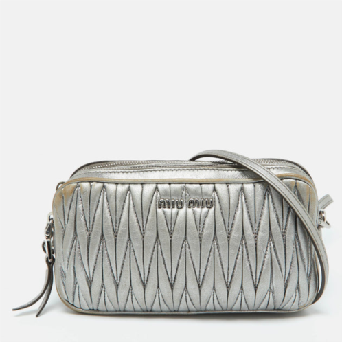 Miu Miu silver matelasse leather double zip crossbody bag