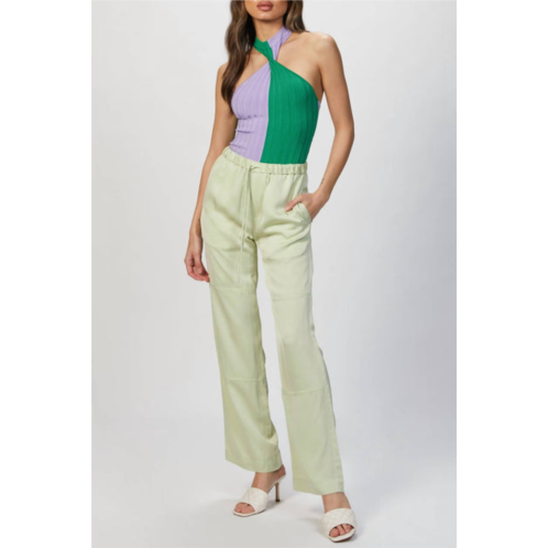 MSGM two-tone halterneck bodysuit in lilac/dark green