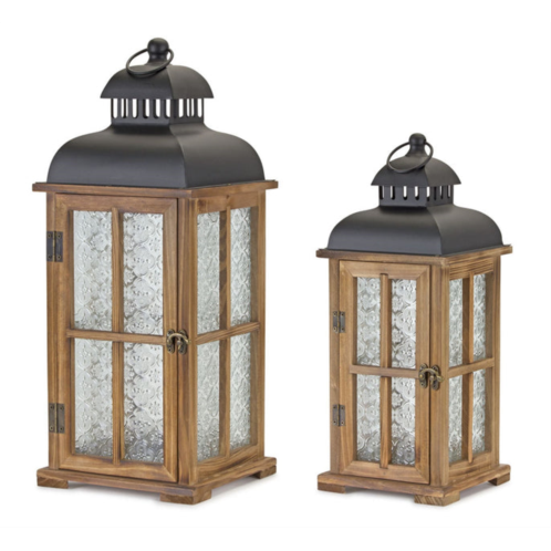 HouzBling lantern (set of 2) 15.5h, 19.25h wood/metal