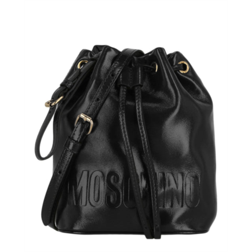 Moschino logo embossed coated leather bucket bag