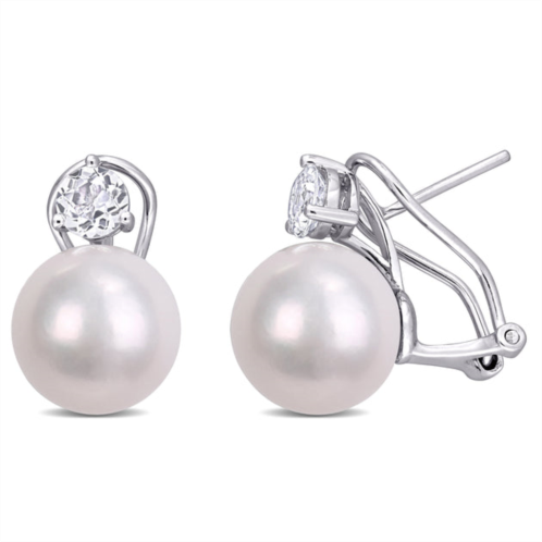 Mimi & Max 11-12mm cultured freshwater pearl and 1 1/6ct tgw white topaz earrings in sterling silver