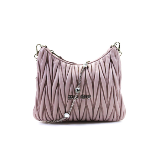 Miu Miu womens pleated matelasse chain crossbody handbag light pink leather