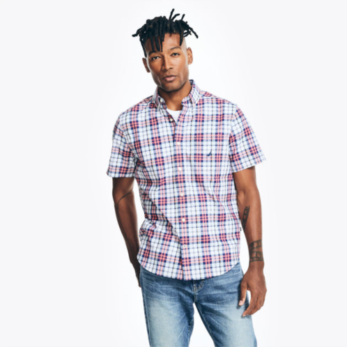 Nautica mens plaid poplin short-sleeve shirt