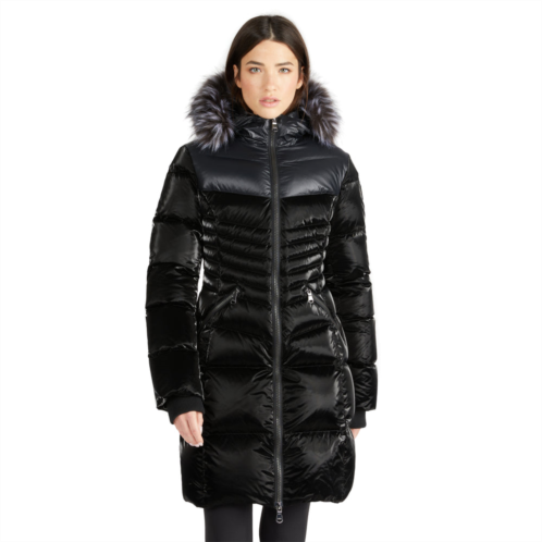 Pajar womens faye quilted puffer with fixed hood and detachable hood and faux fur trim