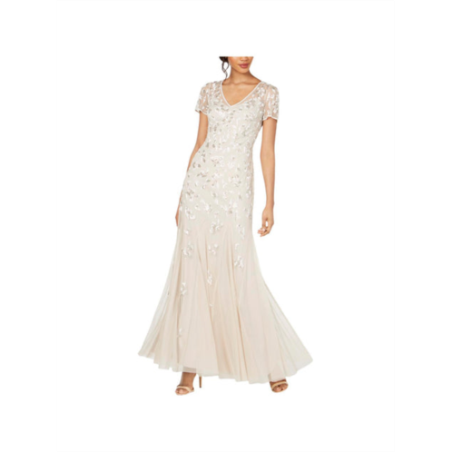 Adrianna Papell womens beaded v-neck evening dress