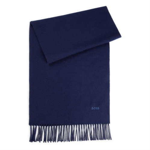 BOSS pure-wool scarf with embroidered logo and fringing