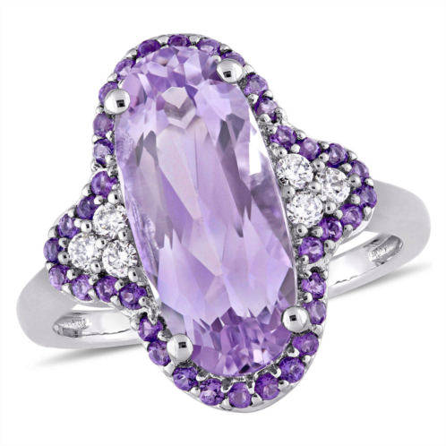 Mimi & Max 7 1/2ct tgw rose de france amethyst 1/8ct tw diamond cocktail ring 14k white gold