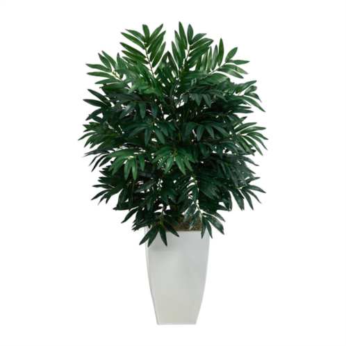 HomPlanti bamboo palm artificial plant in white metal planter 3