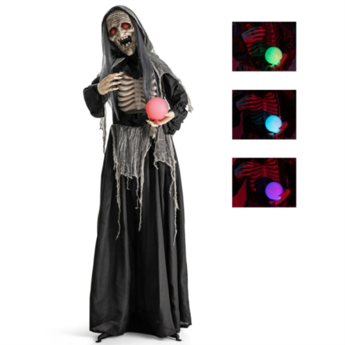 Hivvago 6ft halloween animatronics standing witch with light up eyes and magical ball