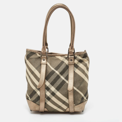 Burberry metallic beat check shimmer canvas and leather snap tote